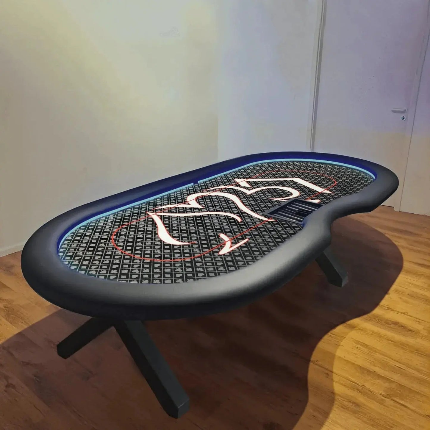 Table de poker Led bleu tapis gris