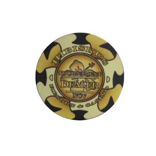 bouton dealer poker hibiskus jaune et noir céramique