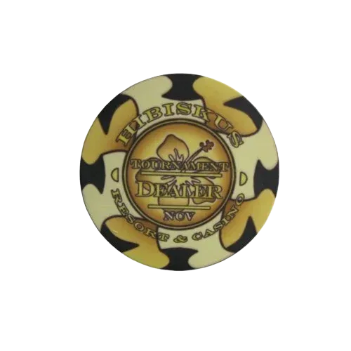 bouton dealer poker hibiskus jaune et noir céramique