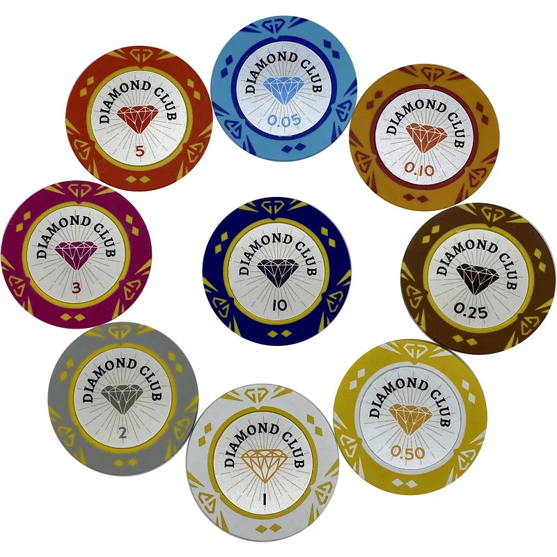 Jetons de poker Diamond club cash game 10 couleurs et valeurs différentes