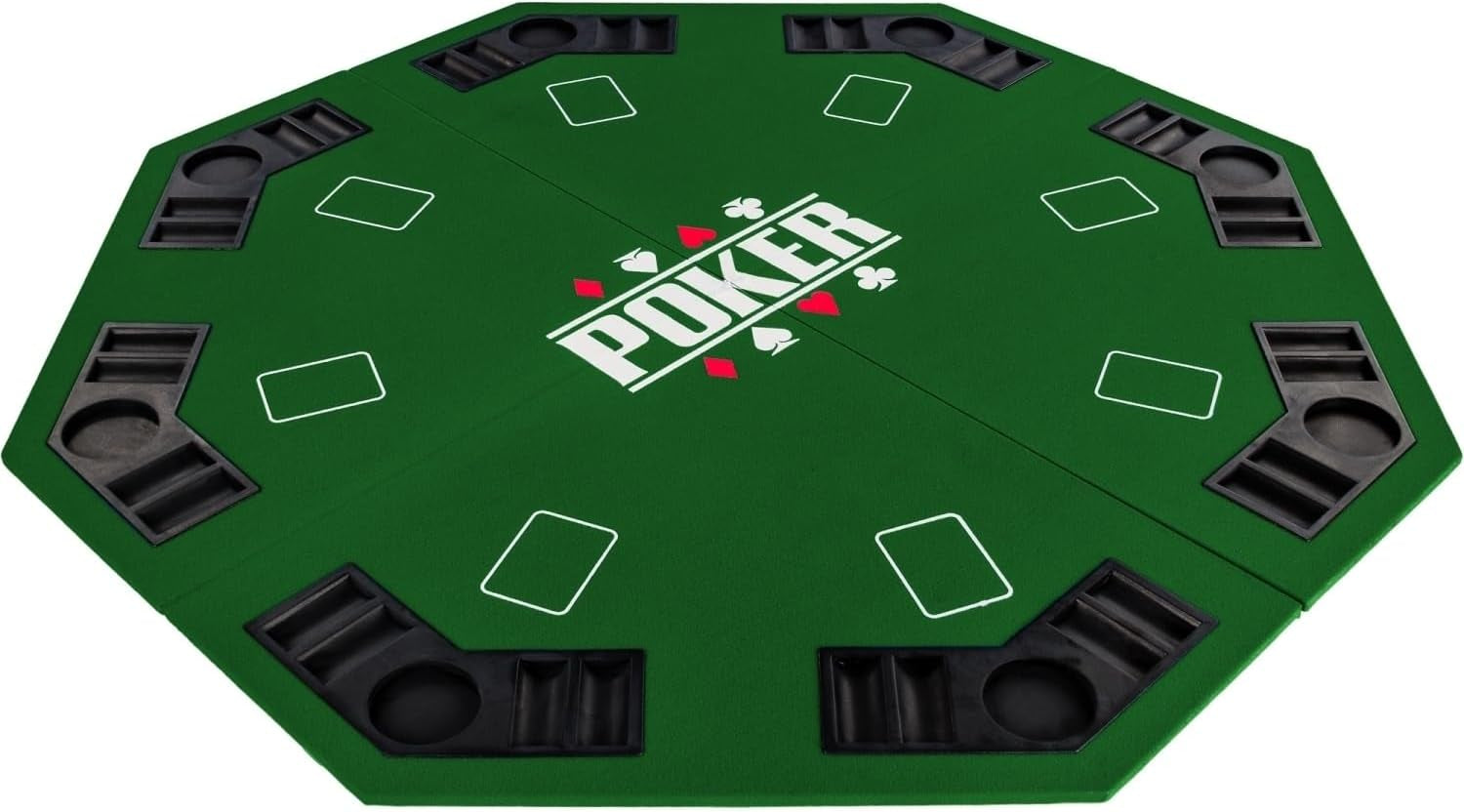 GAMES PLANET Support De Poker Pliable Full House Pour Jusqu'À 8 Joueurs, Octogonal, Dimensions 120 X 120 Cm, Plateau En MDF, 8 Porte-Boissons, 8 Chiptrays, Vert