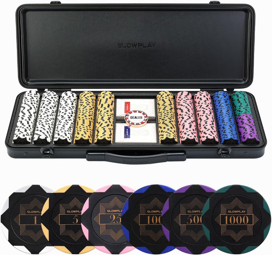 Nash Deluxe Coffret De Poker Set | Jetons De Poker En Argile 500 PCS [Avec Valeur], 14G | Malette De Poker Texas Holdem| Cartes De Poker, Bouton Dealer
