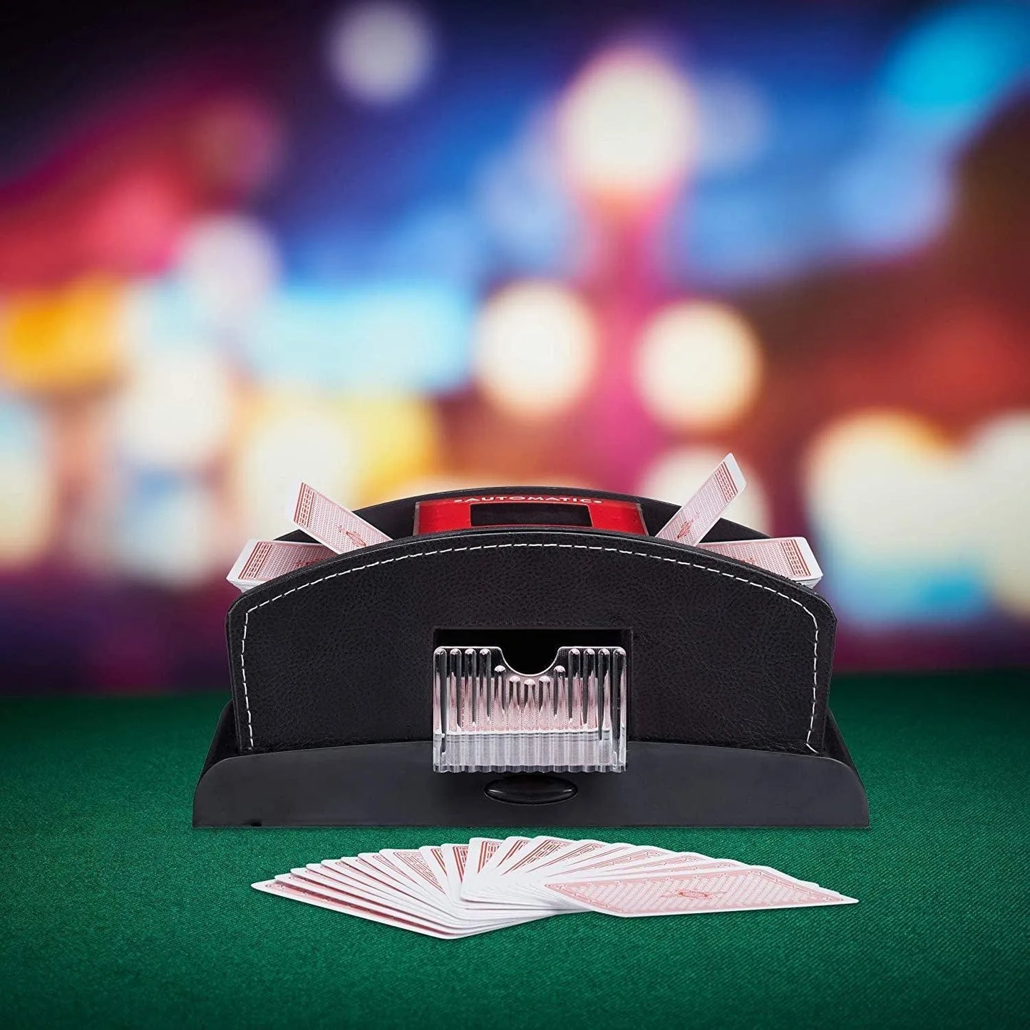 Mélangeur De Cartes automatiques en Cuir vue face avec carte