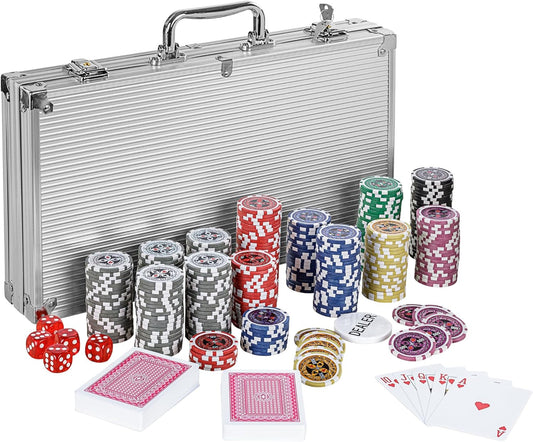GAMES PLANET Mallette De Poker Avec 300 Jetons Laser, Édition Argent/Or/Noir - Sélection: Argent