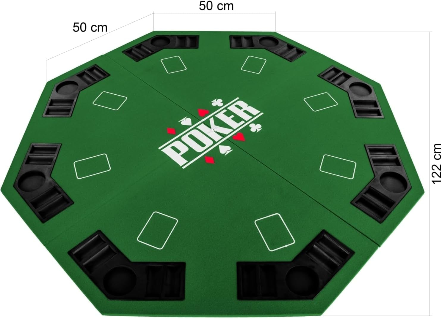 GAMES PLANET Support De Poker Pliable Full House Pour Jusqu'À 8 Joueurs, Octogonal, Dimensions 120 X 120 Cm, Plateau En MDF, 8 Porte-Boissons, 8 Chiptrays, Vert