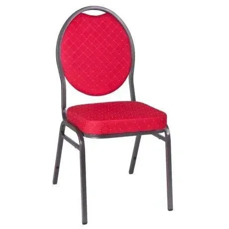 Chaise de poker professionnelle empilable en acier noir avec assise et dossier tissu rembourrée rouge