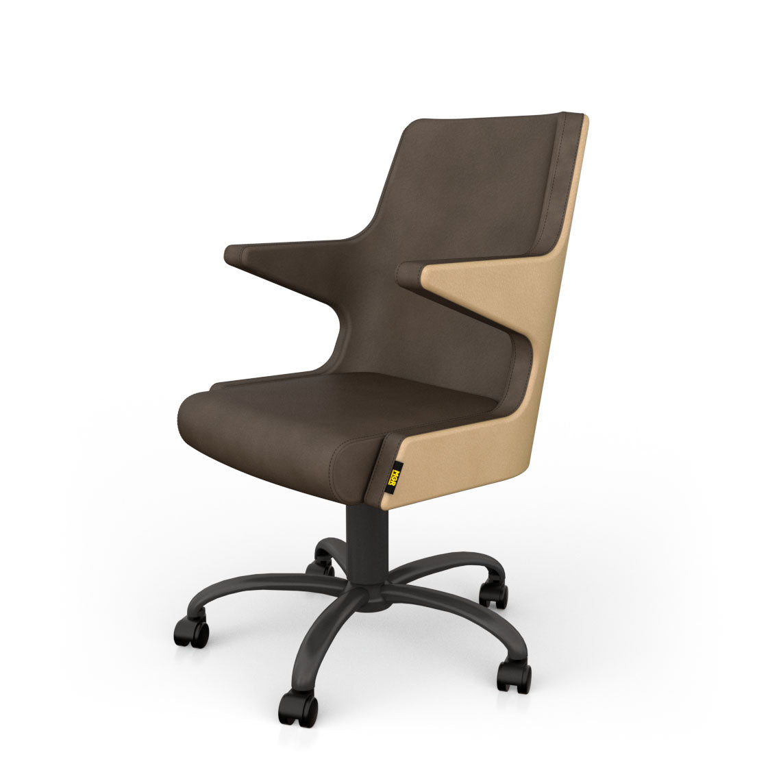 Chaise poker Unicum en cuir marron et beige avec roulette