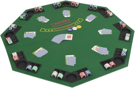 Dessus de Table de Poker Pliable 8 Joueurs 2 Plis Octogonale Vert