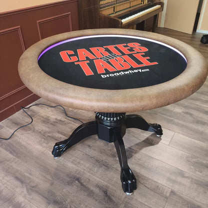 table de poker ronde 6 joueurs pieds robuste en bois noir laqué