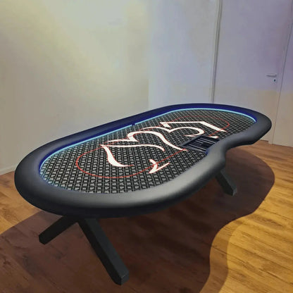 Table de poker Led bleu tapis gris
