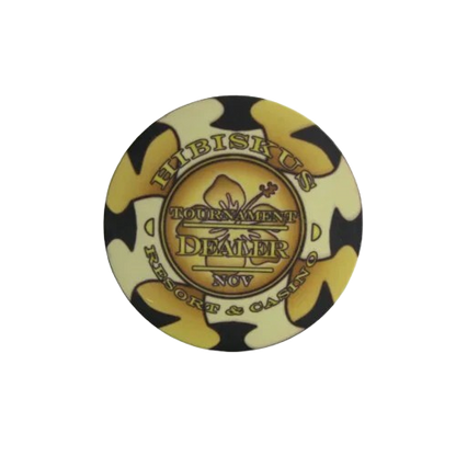 bouton dealer poker hibiskus jaune et noir céramique