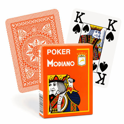 Carte poker Modiano orange 4 index 100% plastque