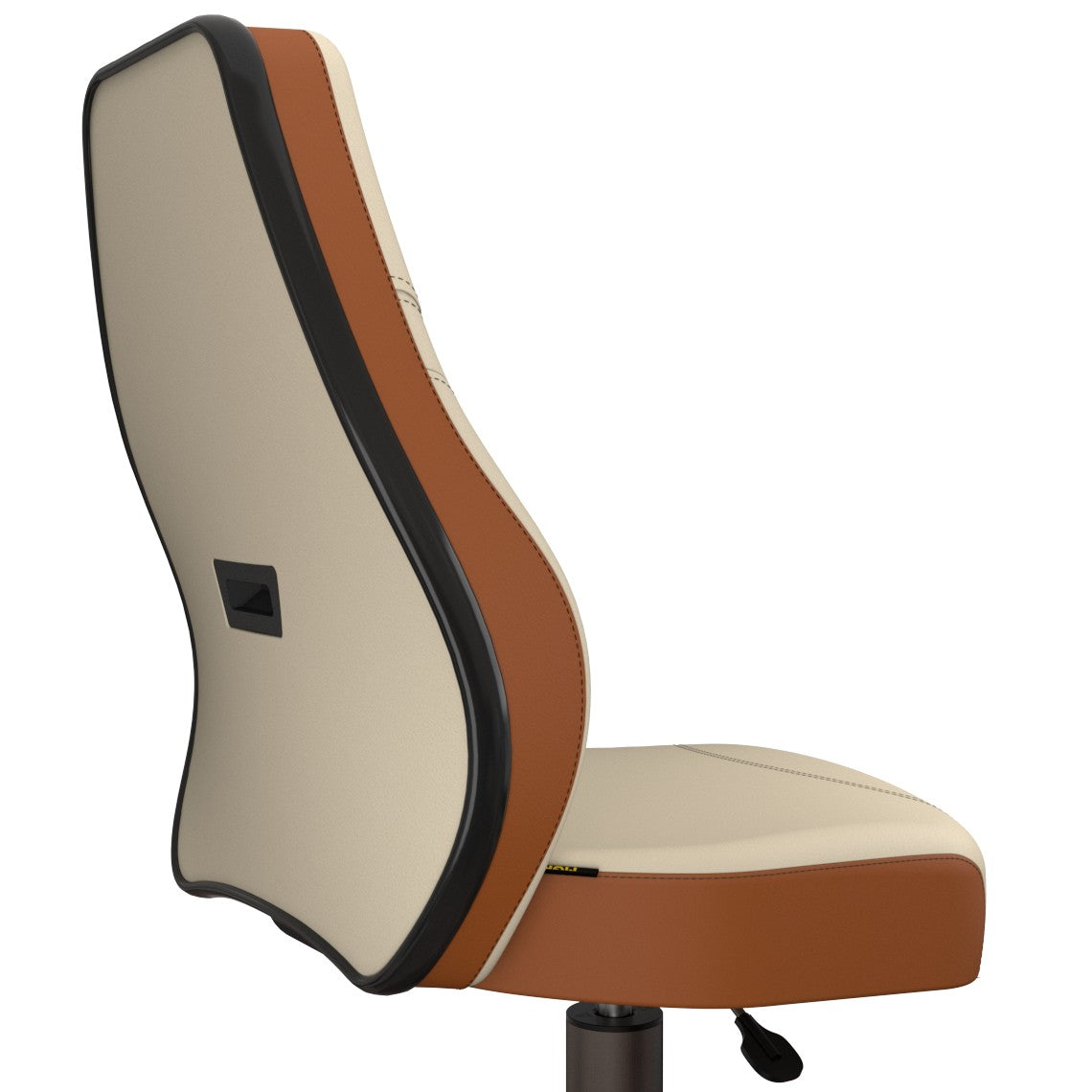 vue latérale dossier chaise poker Gelesys cuir beige et terracotta manivelle régalage hauteur assise