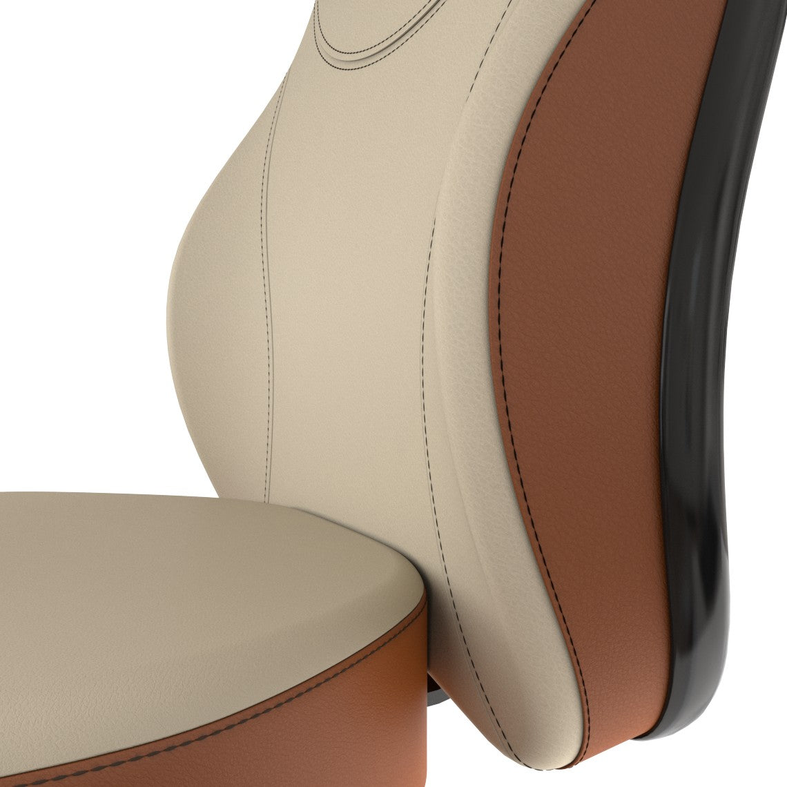 chaise poker Gelesys zoom vue latérale dossier cuir surpiqué beige et terracotta contour dossier noir