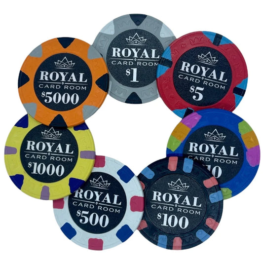 Ensemble jeton de poker cash game royal card room couleur et valeur jetons