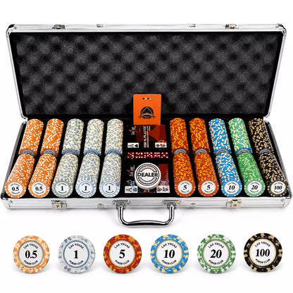 Mallette de poker 500 jetons céramique Las Vegas avec valeurs, cartes et accessoires