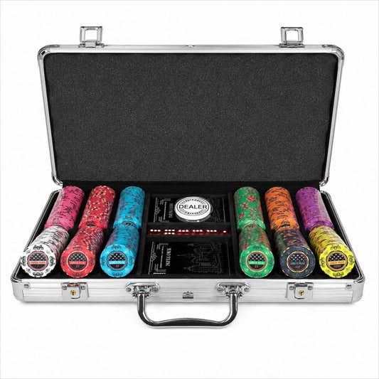 mallette Gambler Palace 300 jetons céramique pour tournois avec jeux de carte et dealer premium