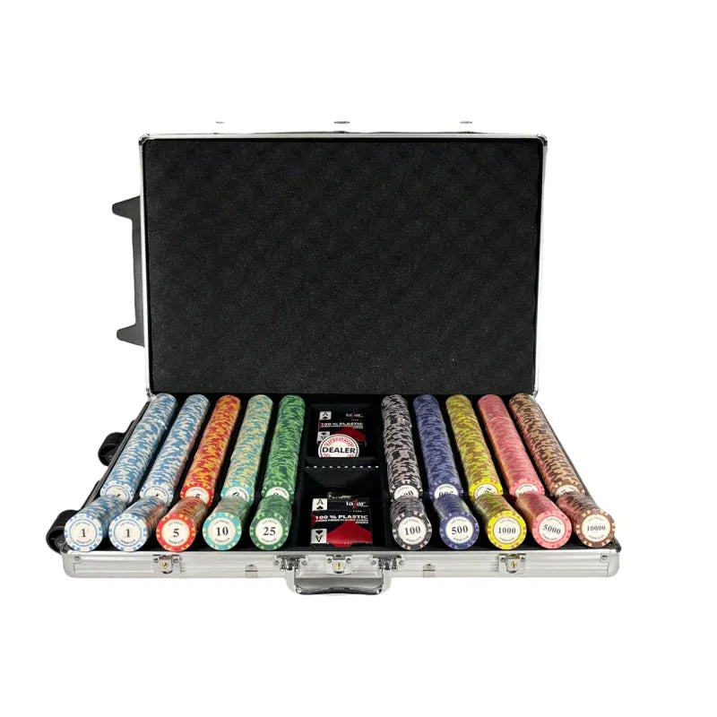 Mallette de poker valise à roulette ouverte 