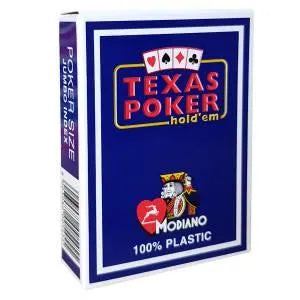 MODIANO „TEXAS POKER HOLD EM“ – SPIEL MIT 55 KARTEN AUS 100 % KUNSTSTOFF – POKERFORMAT – 2 JUMBO-INDIZES