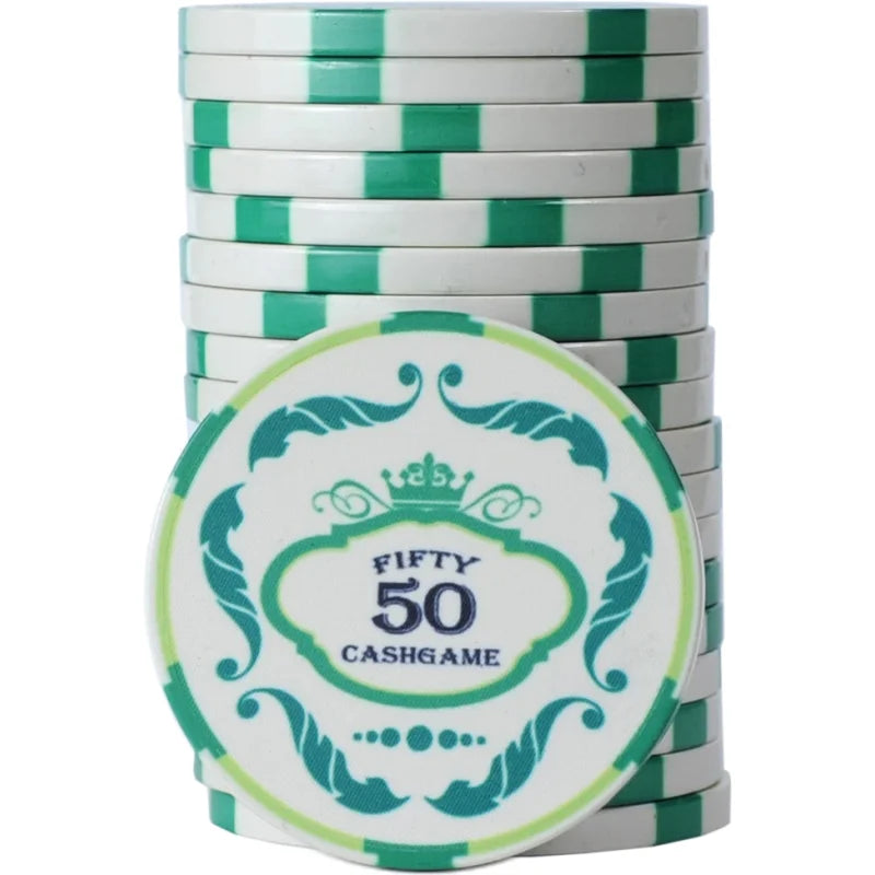 jeton ceramic crown 50 cash game blanc vert