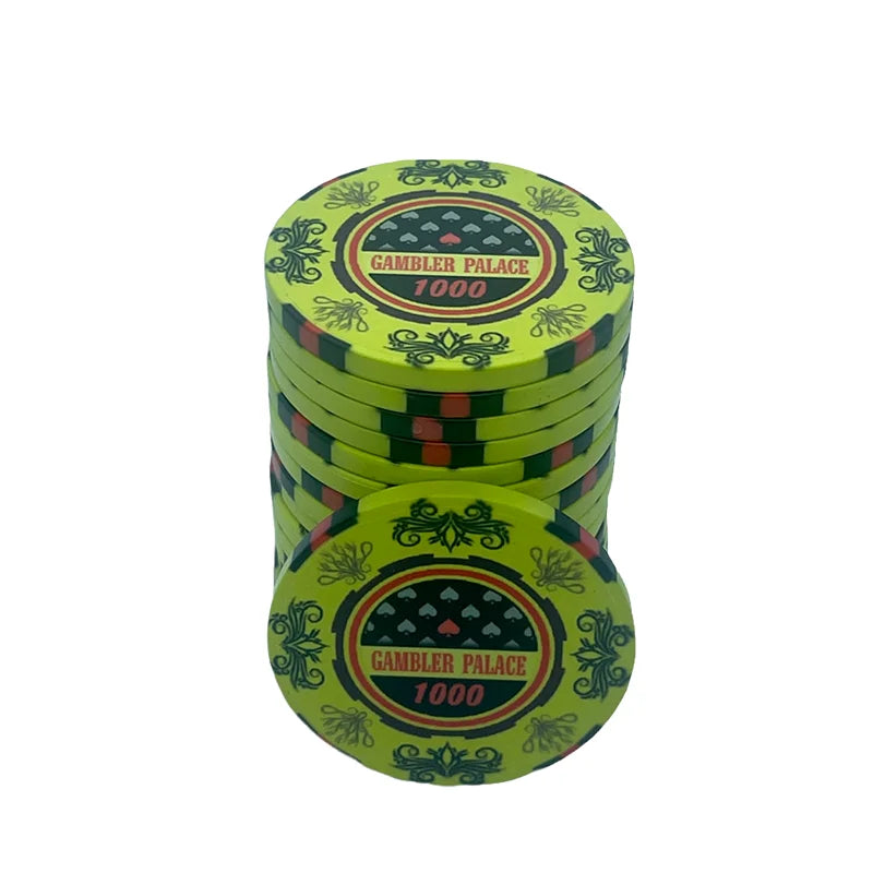 jeton poker gambler palace couleur jaune fluo et noir valeur 1000