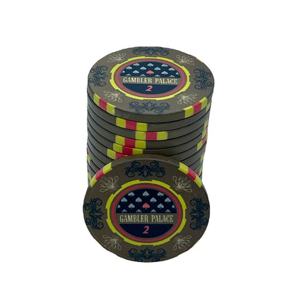 jeton poker gambler palace couleur marron et jaune valeur 2