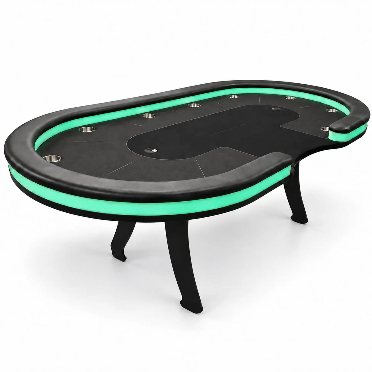 Table de poker casino led verte + porte gobelet en aluminium tapis noir 