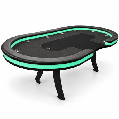 Table de poker casino led verte + porte gobelet en aluminium tapis noir 