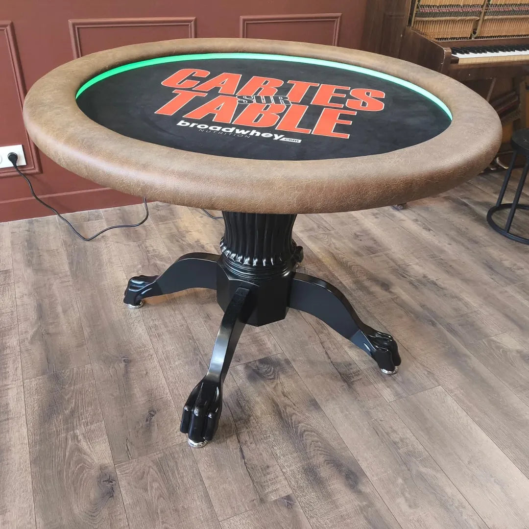 table de poker ronde 6 joueurs avec led tapis noir et rouge