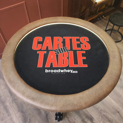 table de poker ronde 120cm tapis feutrine noir et rouge