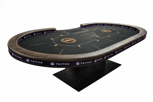 Table poker professionnelle Triton noir et or 10 joueur tapis en feutrine haute de gamme accoudoir en cuir marron et rack de jetons alu