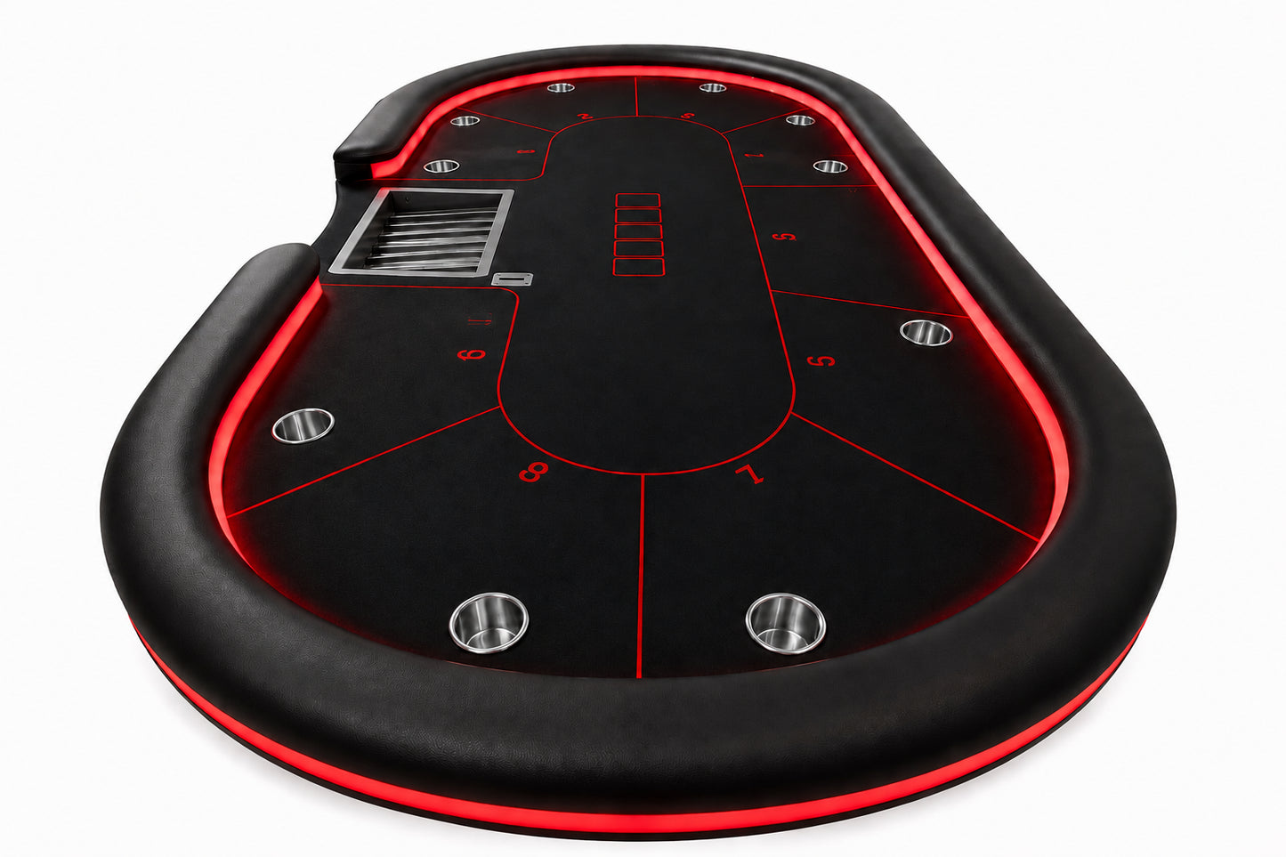 table poker 10 joueurs accoudoir en cuir avec portes boissons et rack de jetons 