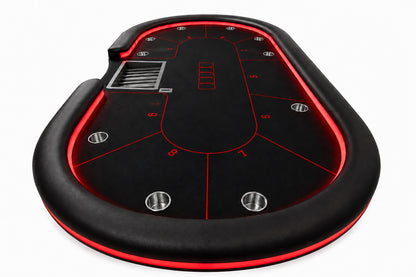 table poker 10 joueurs accoudoir en cuir avec portes boissons et rack de jetons 