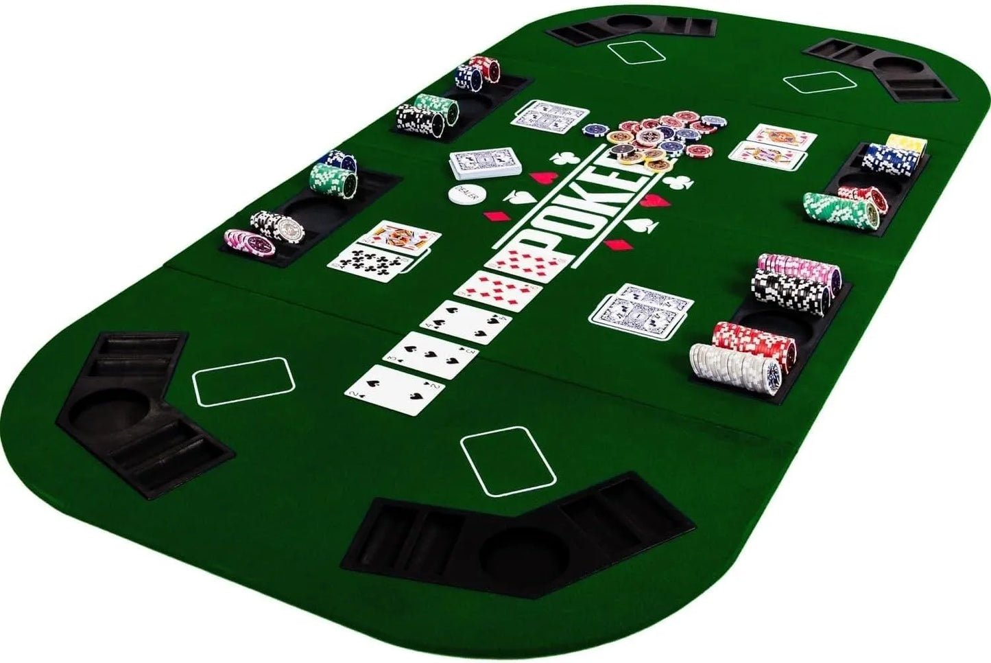 Support De Poker Pliable Straight Pour Jusqu'À 8 Joueurs, Dimensions 160X80 Cm, Plateau MDF, 8 Porte-Boissons, 8 Chiptrays