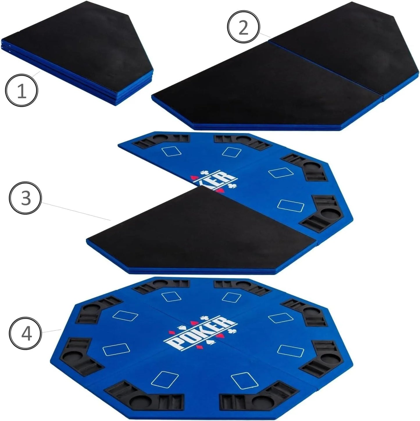 GAMES PLANET Support De Poker Pliable Full House Pour Jusqu'À 8 Joueurs, Octogonal, Dimensions 120 X 120 Cm, Plateau En MDF, 8 Porte-Boissons, 8 Chiptrays, Vert